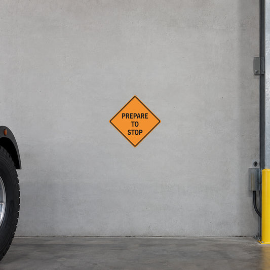 Orange diamond road sign sticker with PREPARE TO STOP text