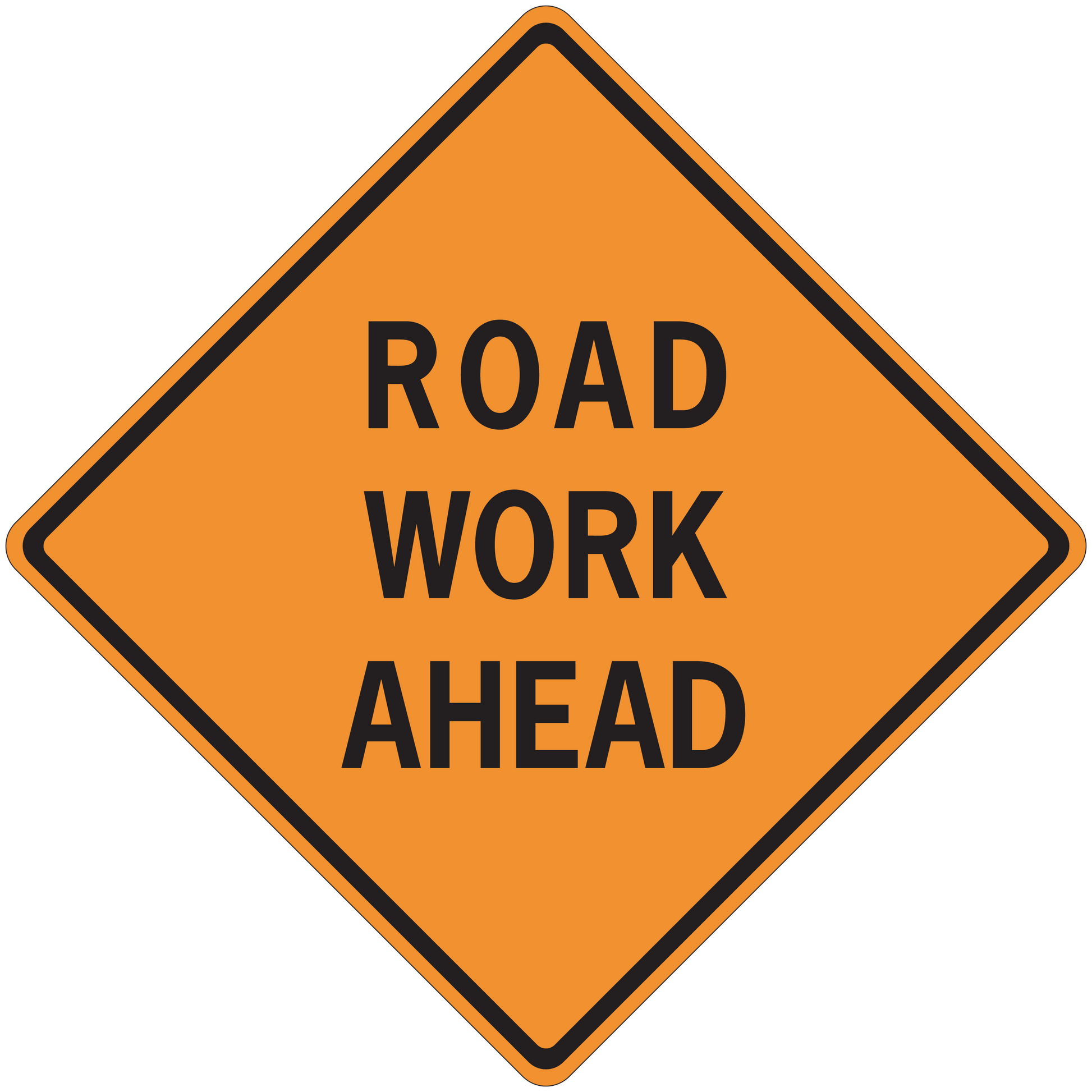 Road work ahead road sign sticker, orange diamond with black border and text