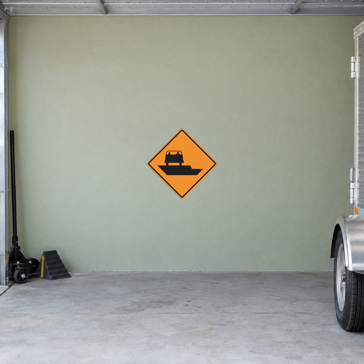 Orange diamond road sign sticker with black truck silhouette