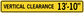 Yellow road sign sticker with black border: VERTICAL CLEARANCE 13-10'