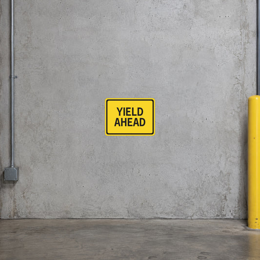 Yellow "Yield Ahead" road sign sticker with black border