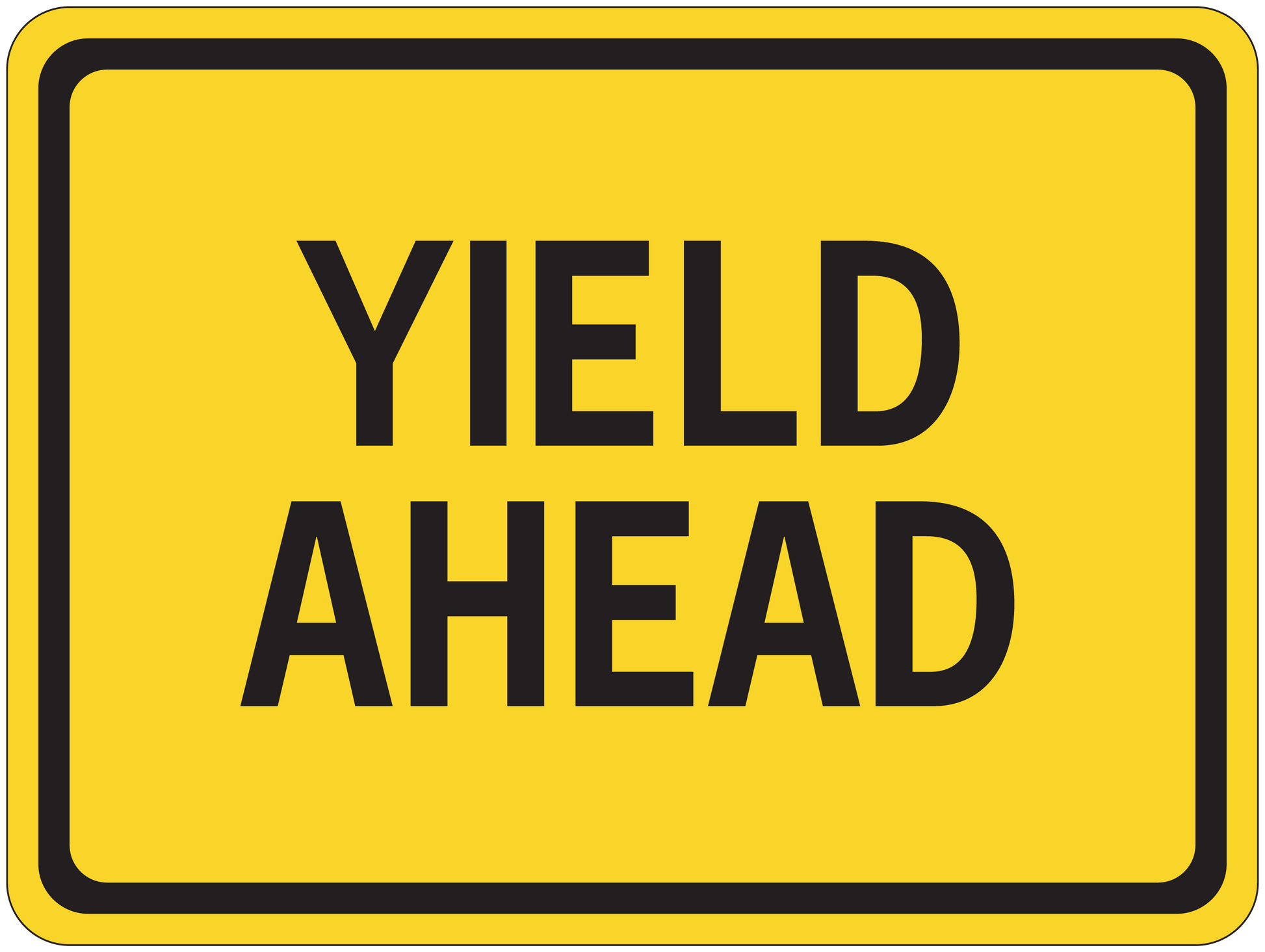 Yellow road sign sticker reading "YIELD AHEAD" with black border