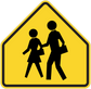 Pedestrian warning road sign sticker, yellow shield with black walking figures