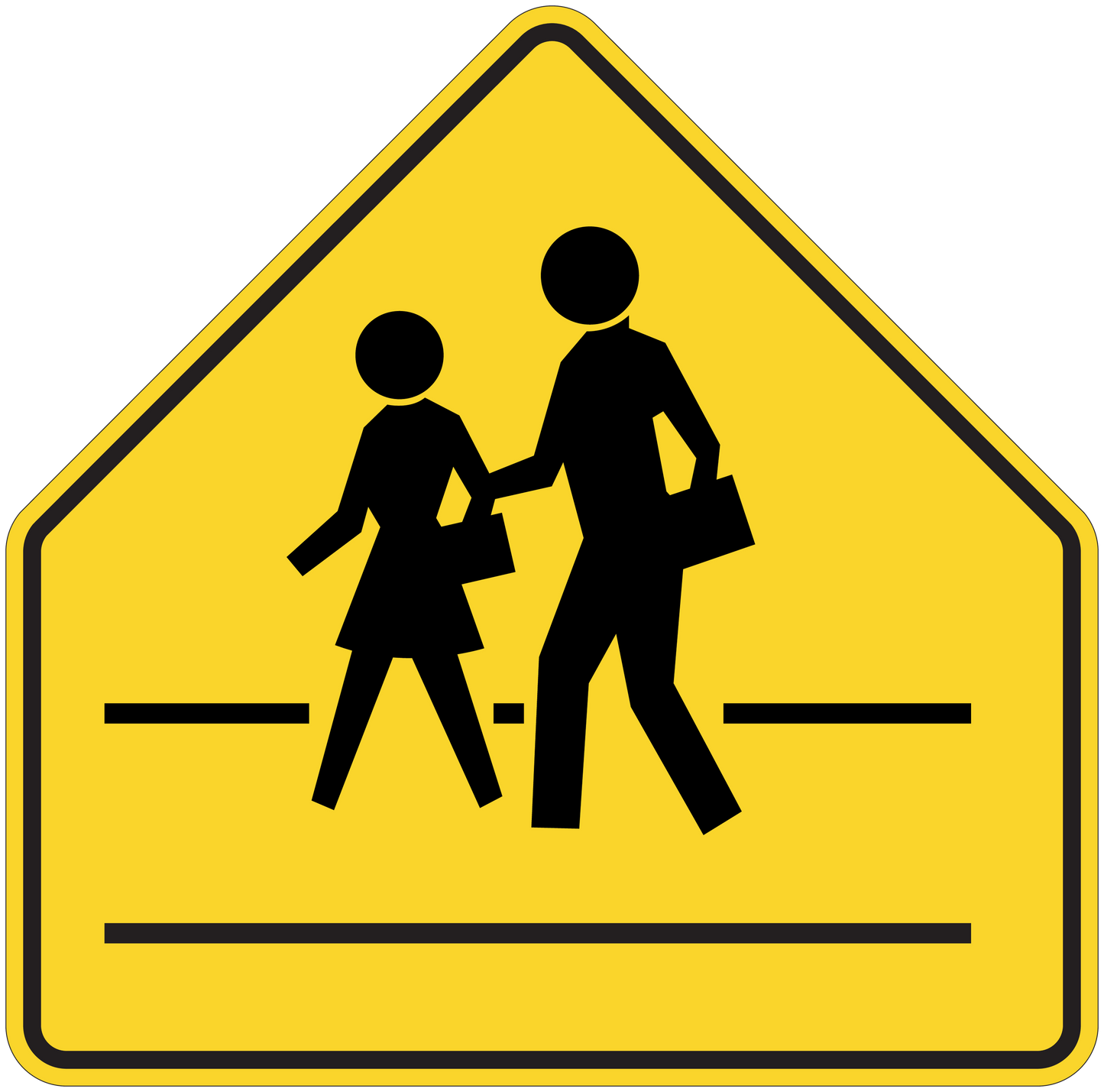 Yellow school zone road sign sticker with two walking kids silhouettes