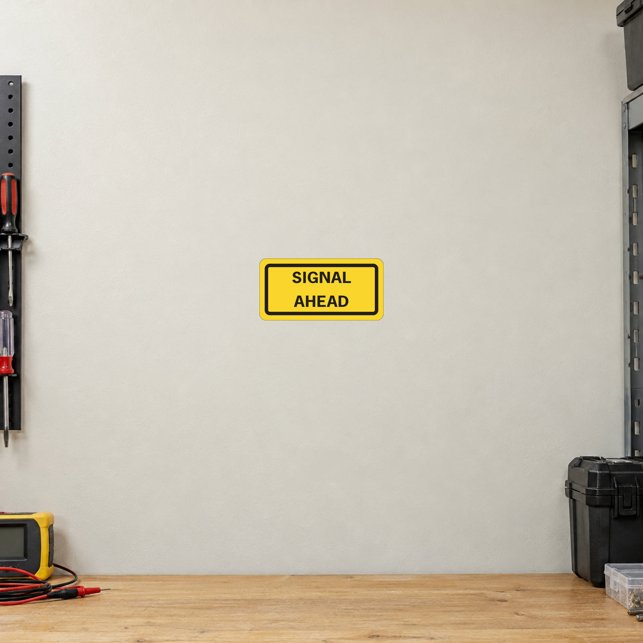 Road sign sticker: yellow 'SIGNAL AHEAD' sign