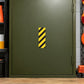 Road Sign Sticker applied in a smooth dark olive single workshop cabinet door, road marker supplies at extreme edges