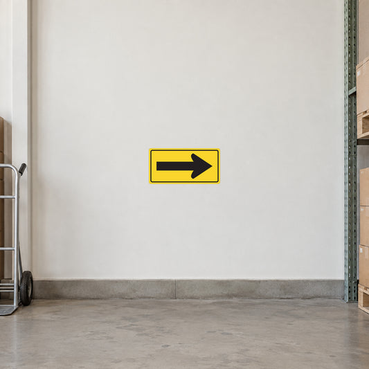 Road sign sticker with yellow frame and black right arrow