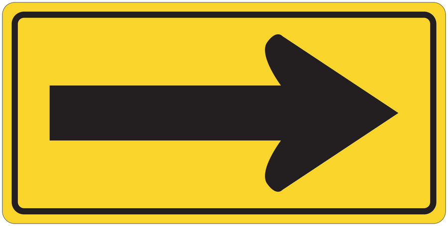 Road sign sticker with black right-pointing arrow on yellow background