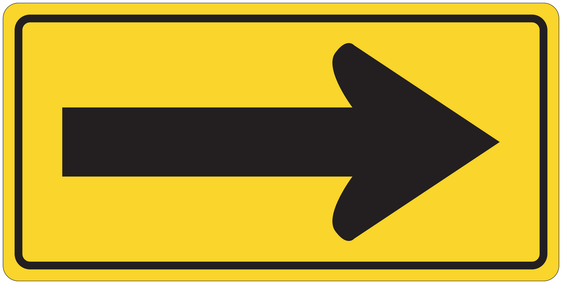 Road sign sticker with black right-pointing arrow on yellow background