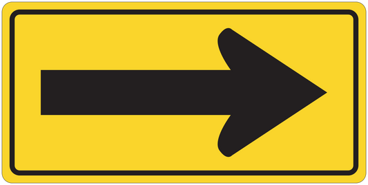 Road sign sticker with black right-pointing arrow on yellow background