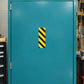 Road sign sticker with black and yellow diagonal hazard stripes, rectangular shape