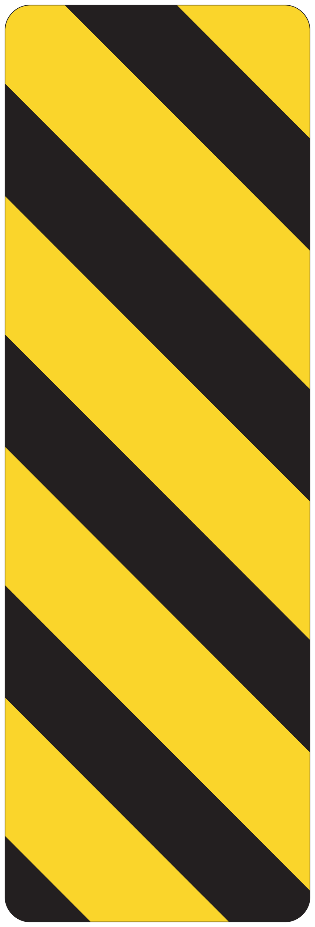 Rectangular road sign sticker with diagonal black and yellow stripes