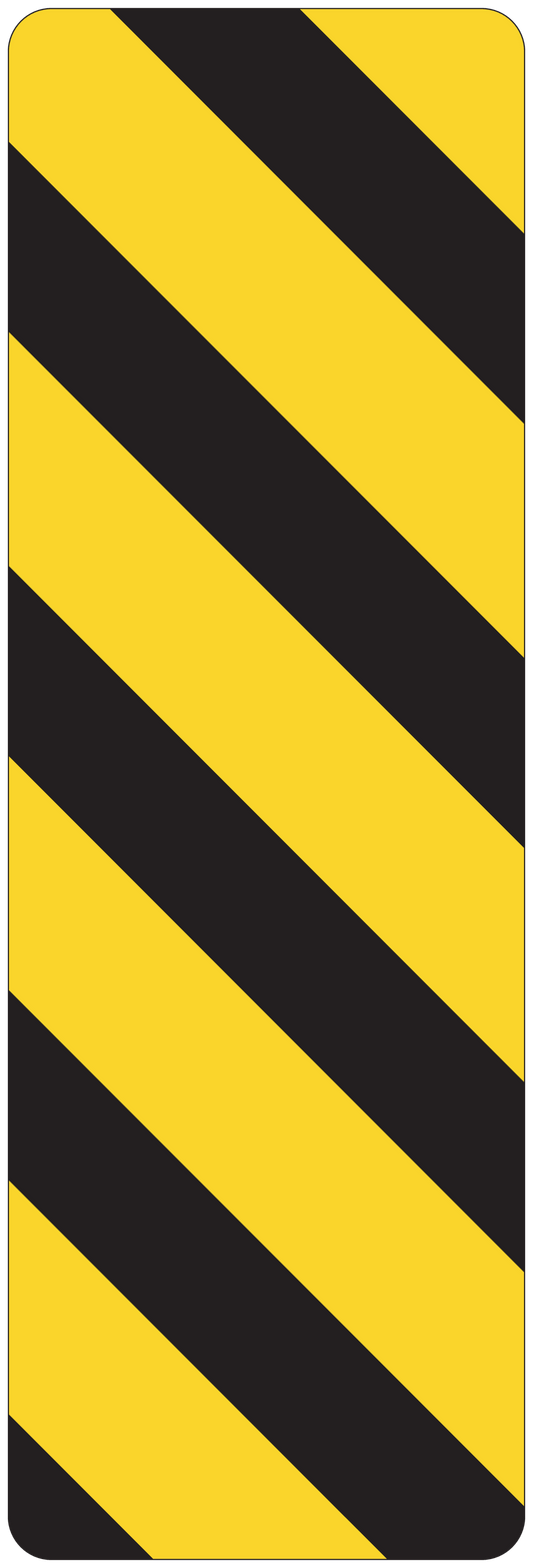 Rectangular road sign sticker with diagonal black and yellow stripes
