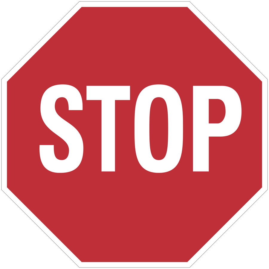 Red STOP road sign sticker with white octagon border and large STOP lettering