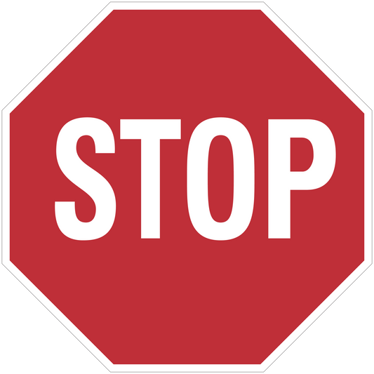 Red STOP road sign sticker with white octagon border and large STOP lettering