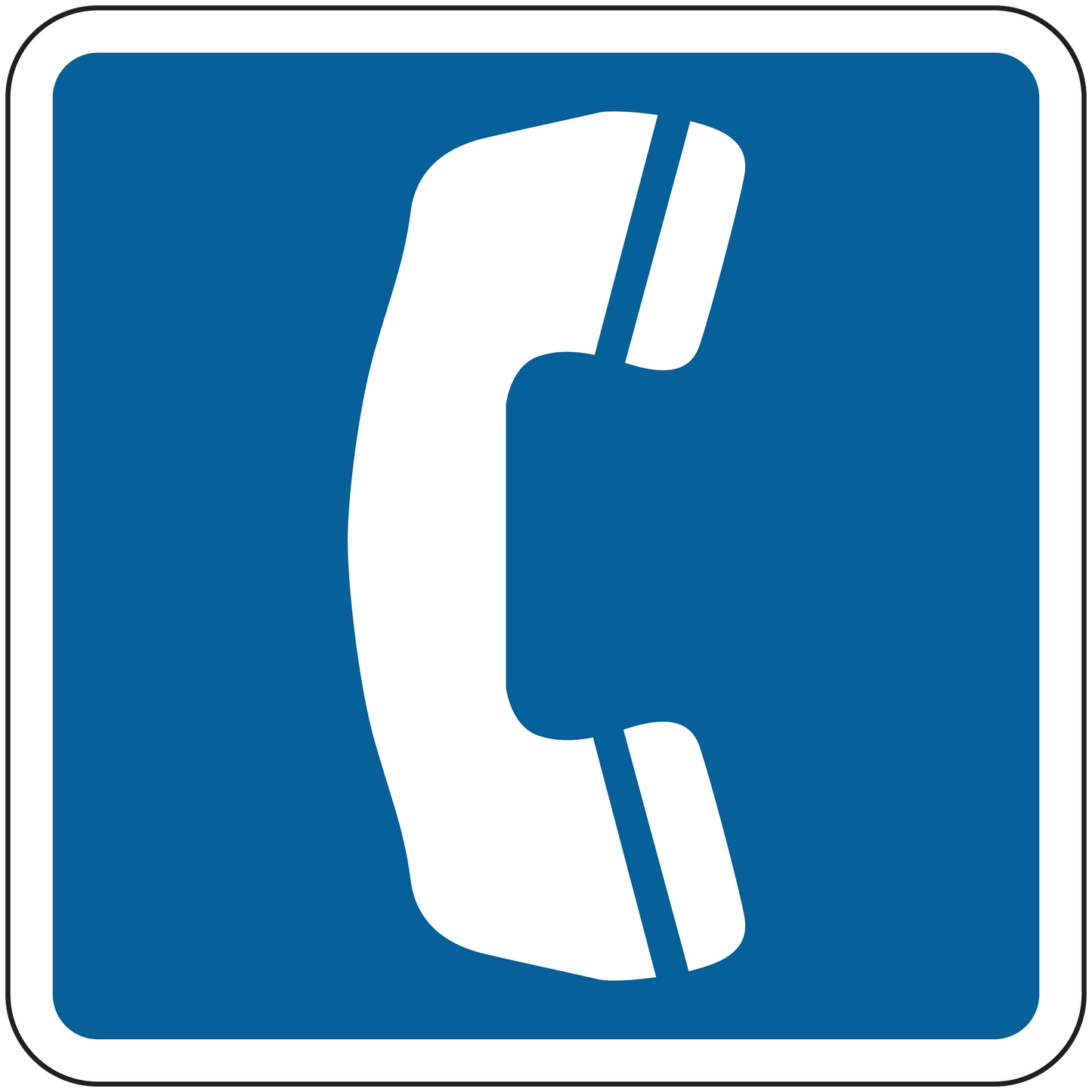 Road sign sticker with white phone-style icon on blue background