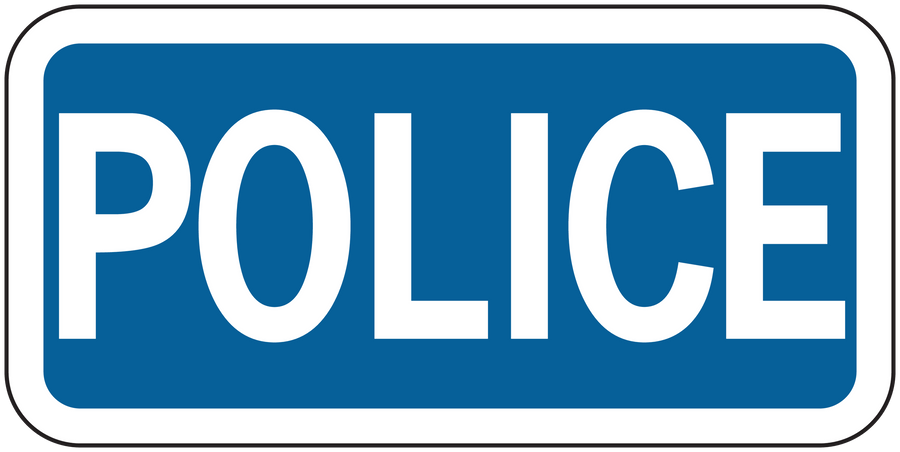 Police road sign sticker with bold white POLICE text on blue background
