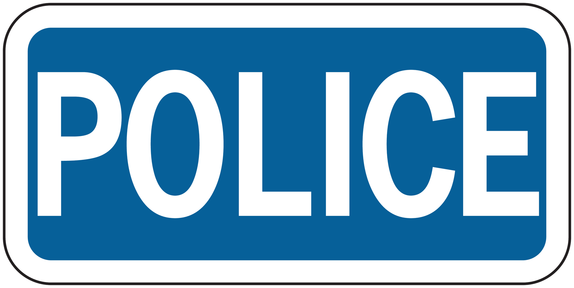 Police road sign sticker with bold white POLICE text on blue background
