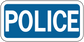 Police road sign sticker with bold white POLICE text on blue background