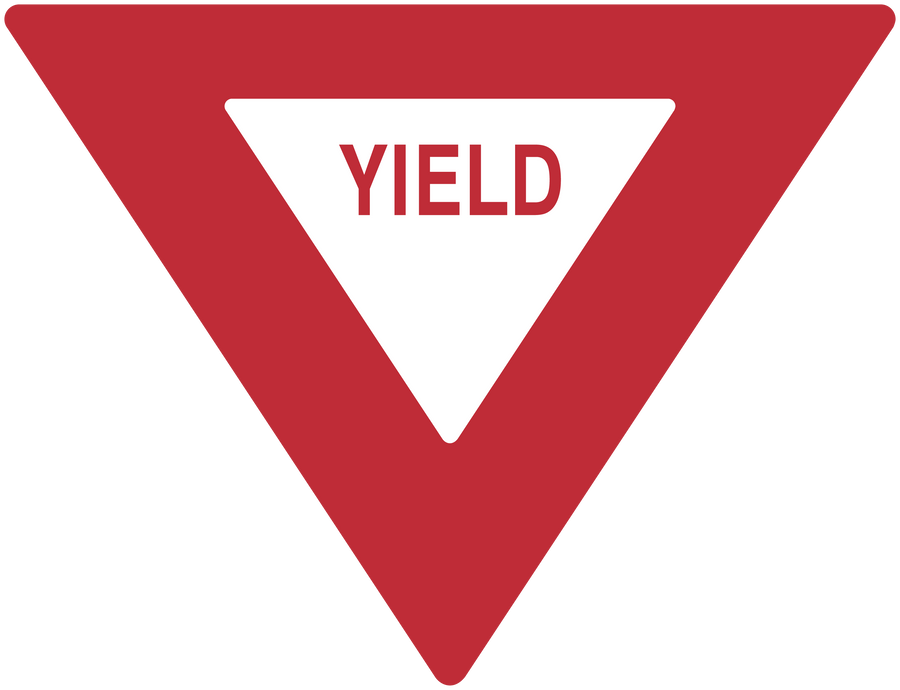 Red triangular road sign sticker with white center and 'YIELD' text