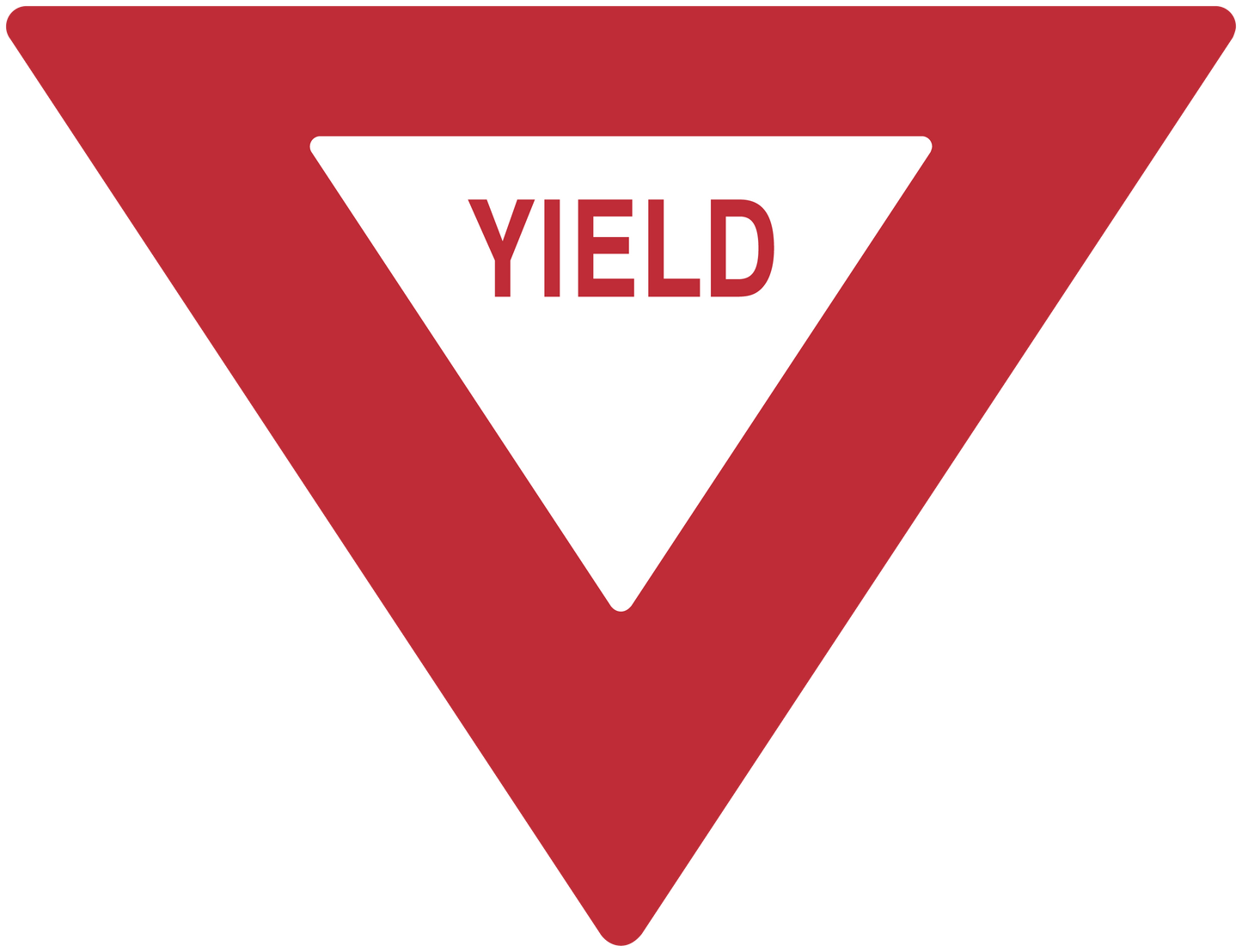 Red triangular road sign sticker with white center and 'YIELD' text