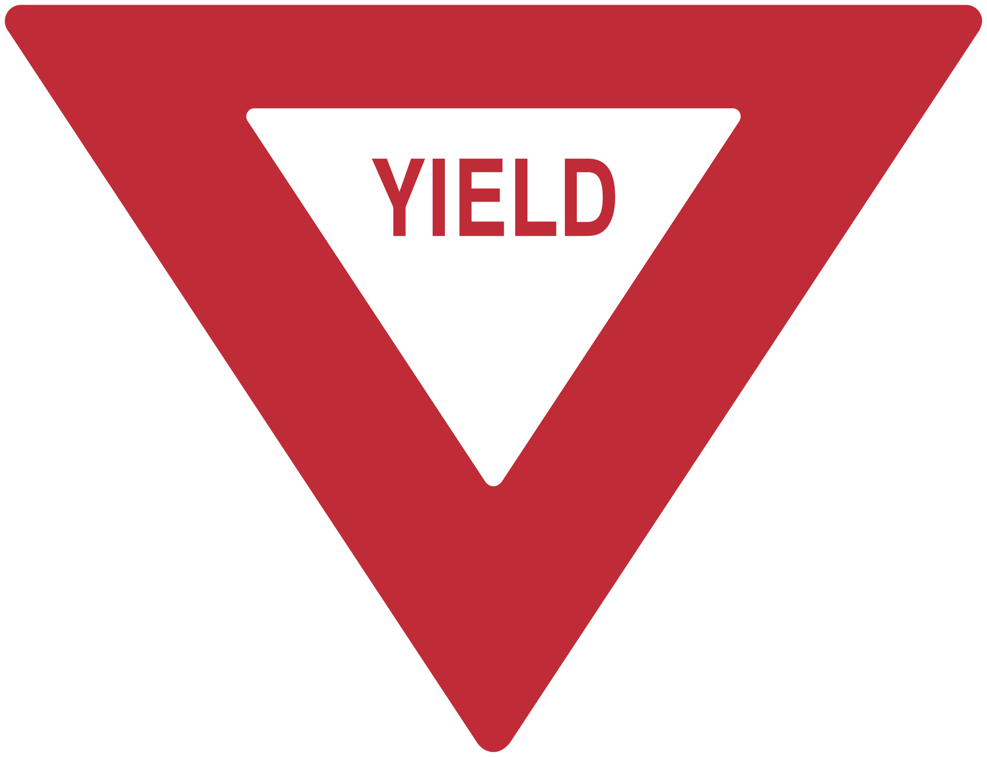 Red triangular road sign sticker with white center and 'YIELD' text