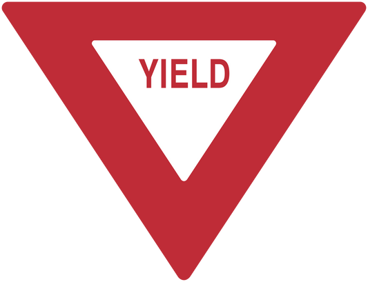 Red triangular road sign sticker with white center and 'YIELD' text