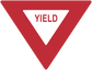 Red triangular road sign sticker with white center and 'YIELD' text