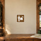 Square road sign sticker with construction worker and house icon