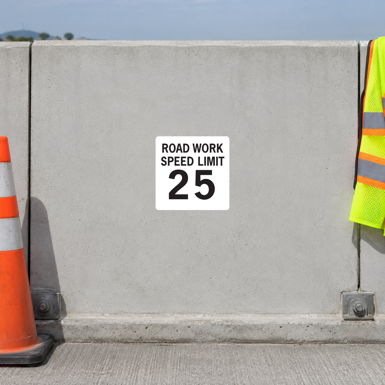 Road work speed limit sticker with '25'