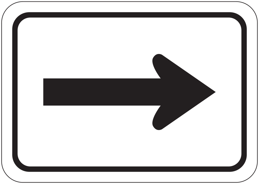 Road sign sticker with black right-pointing arrow on white background, rounded border