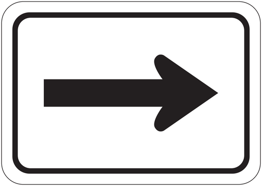 Road sign sticker with black right-pointing arrow on white background, rounded border
