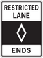 Road sign sticker: RESTRICTED LANE and ENDS with diamond arrow