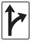 Road sign sticker with two black arrows, one pointing up and one right-up