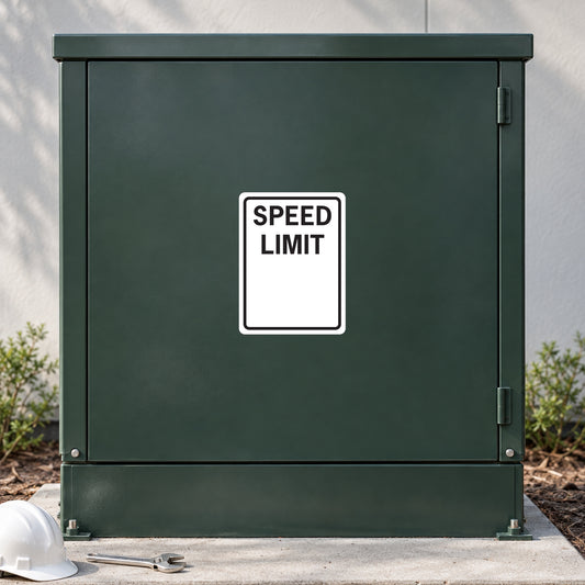 Speed limit road sign sticker, white square with SPEED LIMIT text