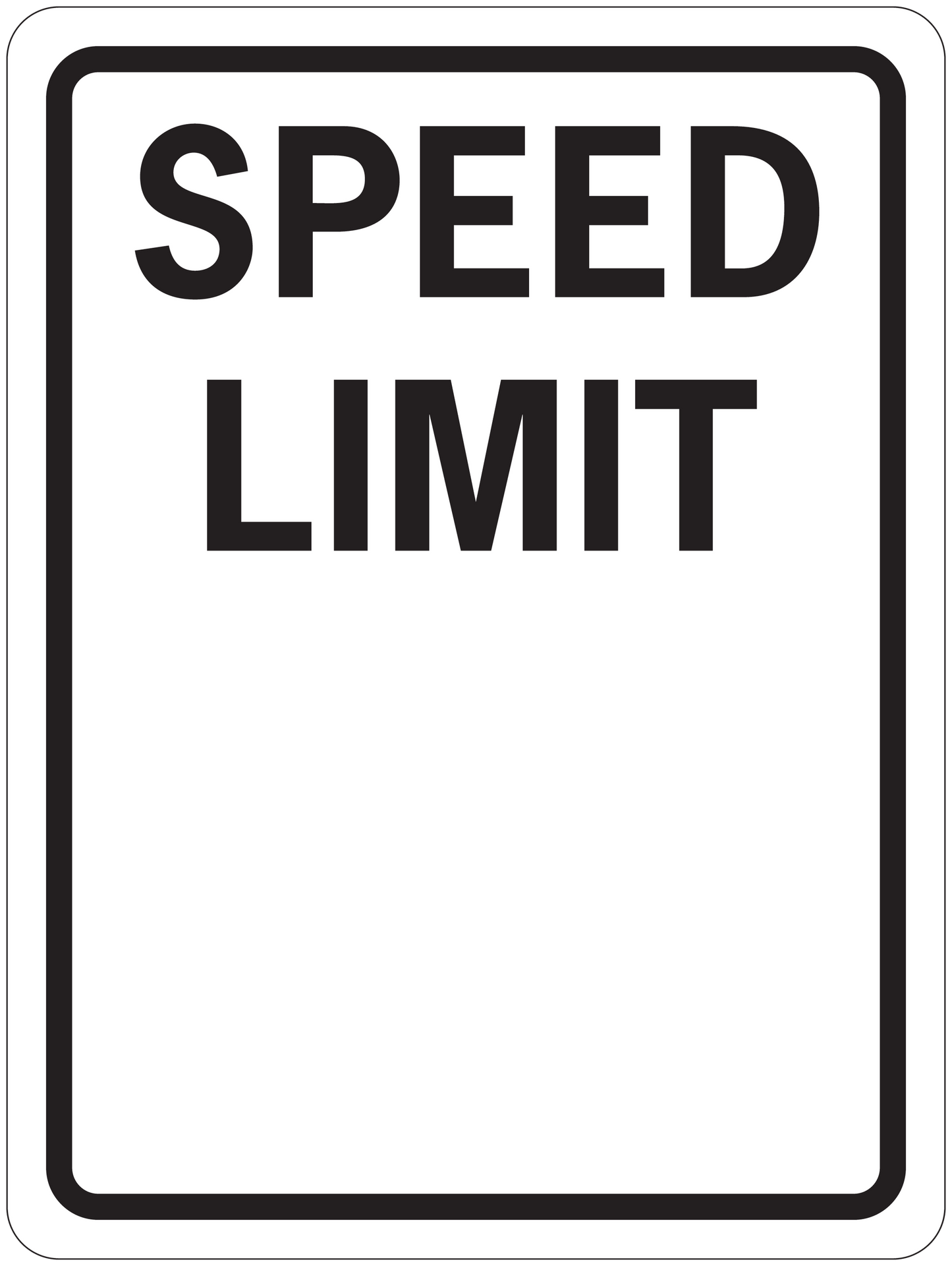 Road sign sticker with SPEED LIMIT text, black border, rounded rectangle shape