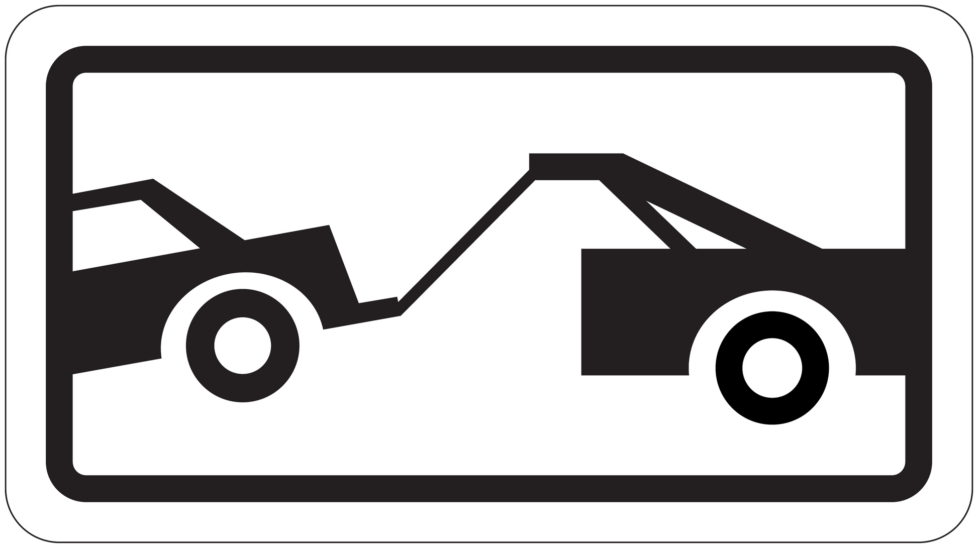 Road sign sticker with black towing truck icon on a white rectangle background