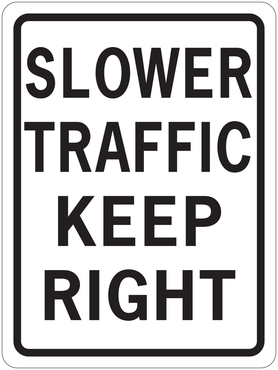 Road sign traffic sticker with text: SLOWER TRAFFIC KEEP RIGHT