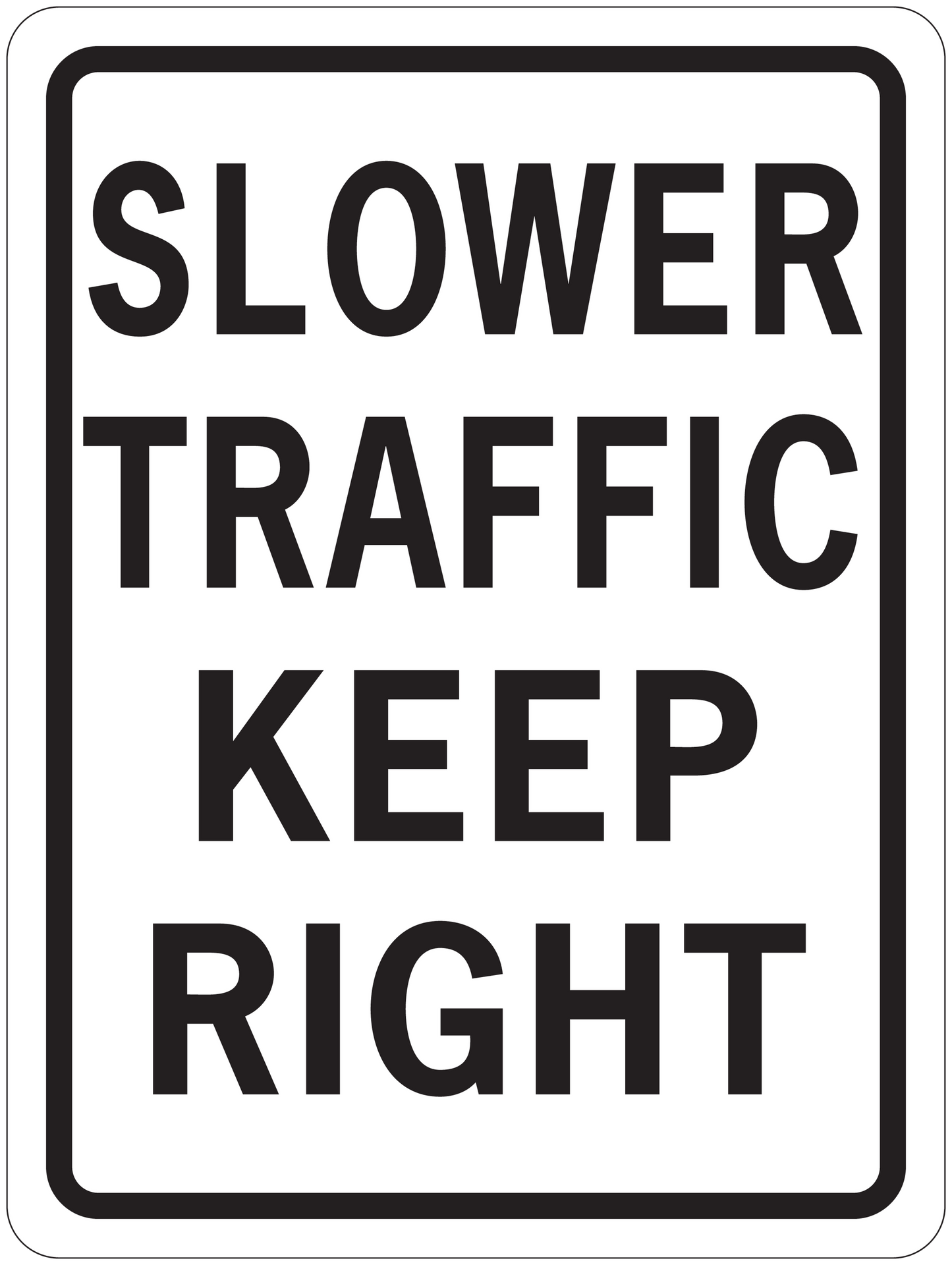Road sign traffic sticker with text: SLOWER TRAFFIC KEEP RIGHT