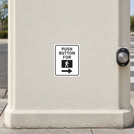 Square push button for sign sticker with black text and white border