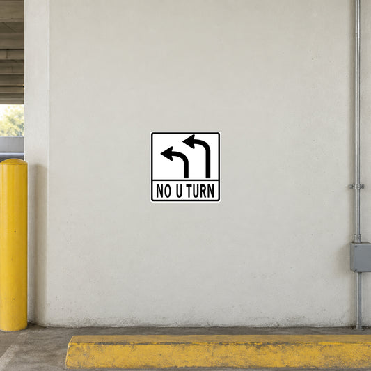 No U-turn road sign sticker with black arrows on white square