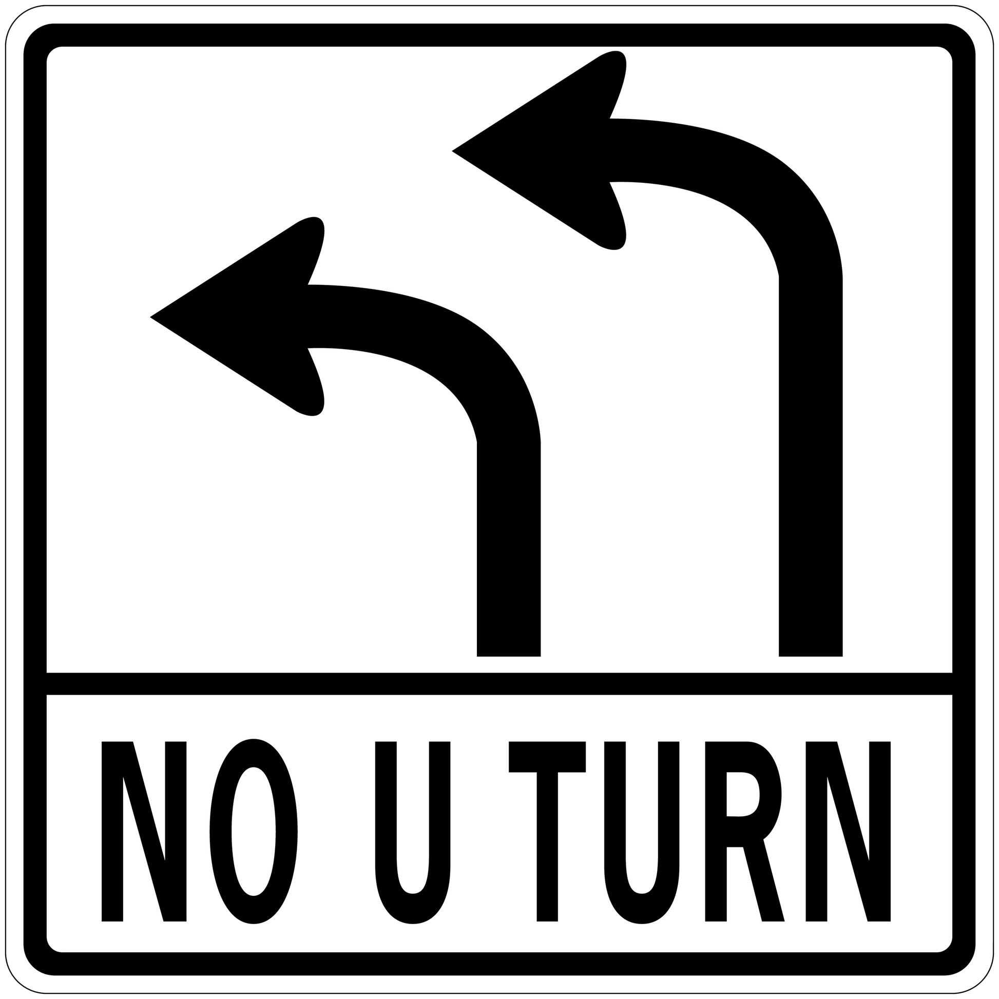 Road sign sticker with black curved arrows and bold text “NO U TURN”