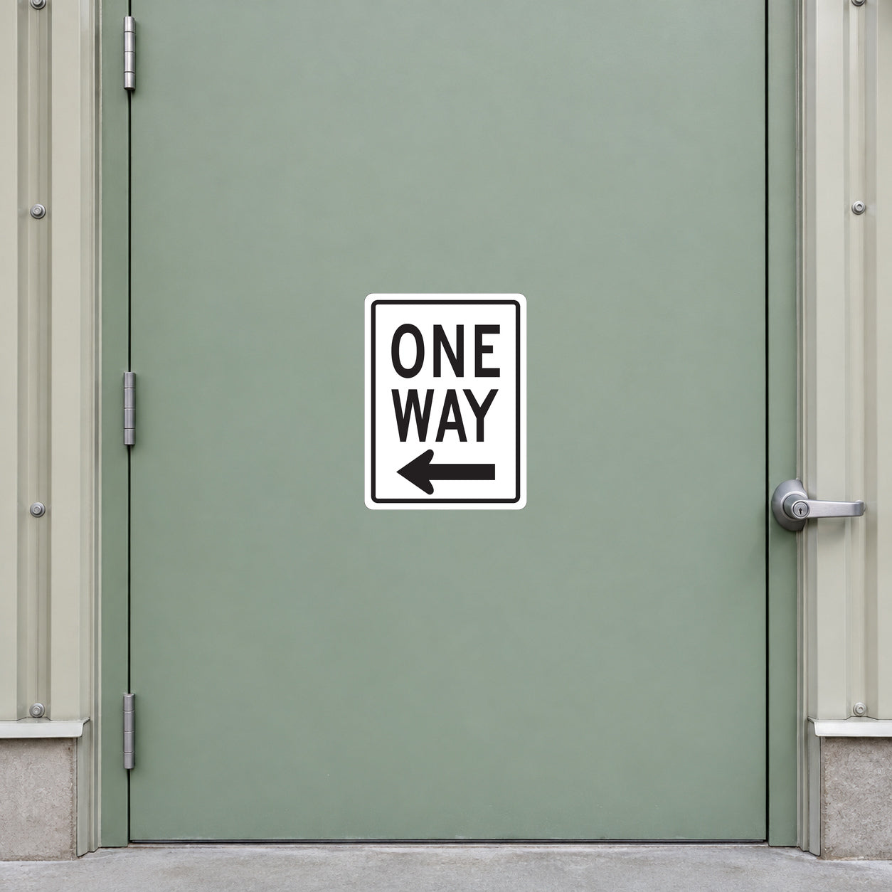 One way road sign sticker with left arrow and bold "ONE WAY" text