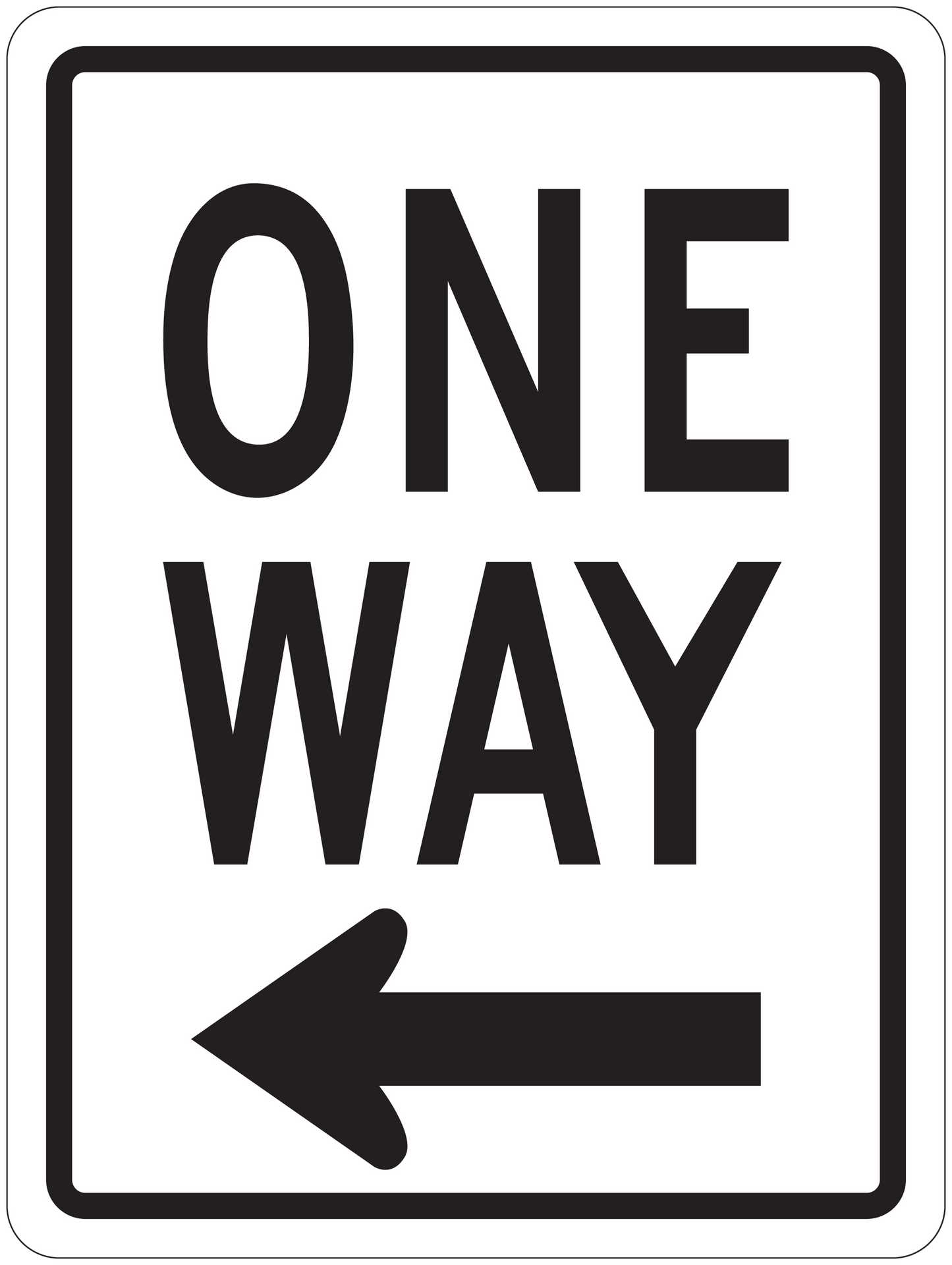 Road sign sticker with ONE WAY text and left arrow on white sign