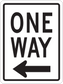 Road sign sticker with ONE WAY text and left arrow on white sign