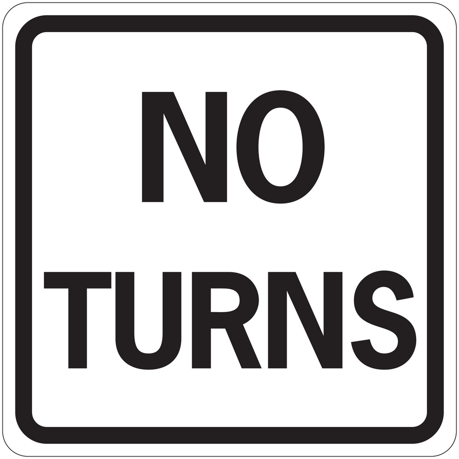 No Turns road sign sticker with bold black text on white background