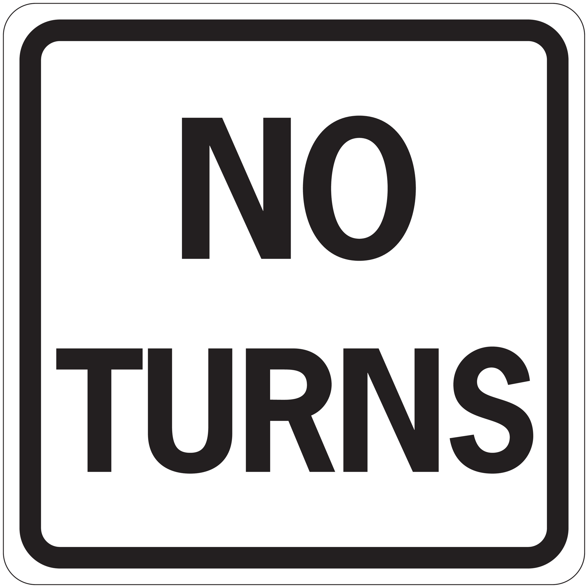 No Turns road sign sticker with bold black text on white background
