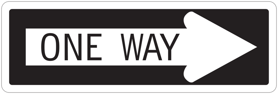 Road sign sticker with white 'ONE WAY' text and right arrow on black background