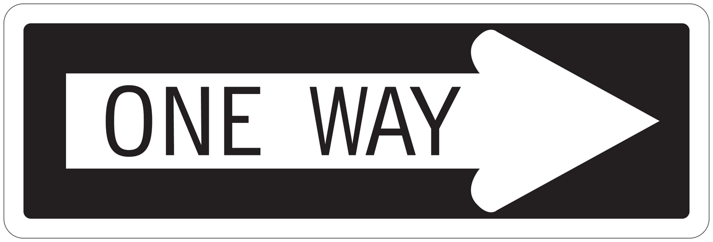 Road sign sticker with white 'ONE WAY' text and right arrow on black background