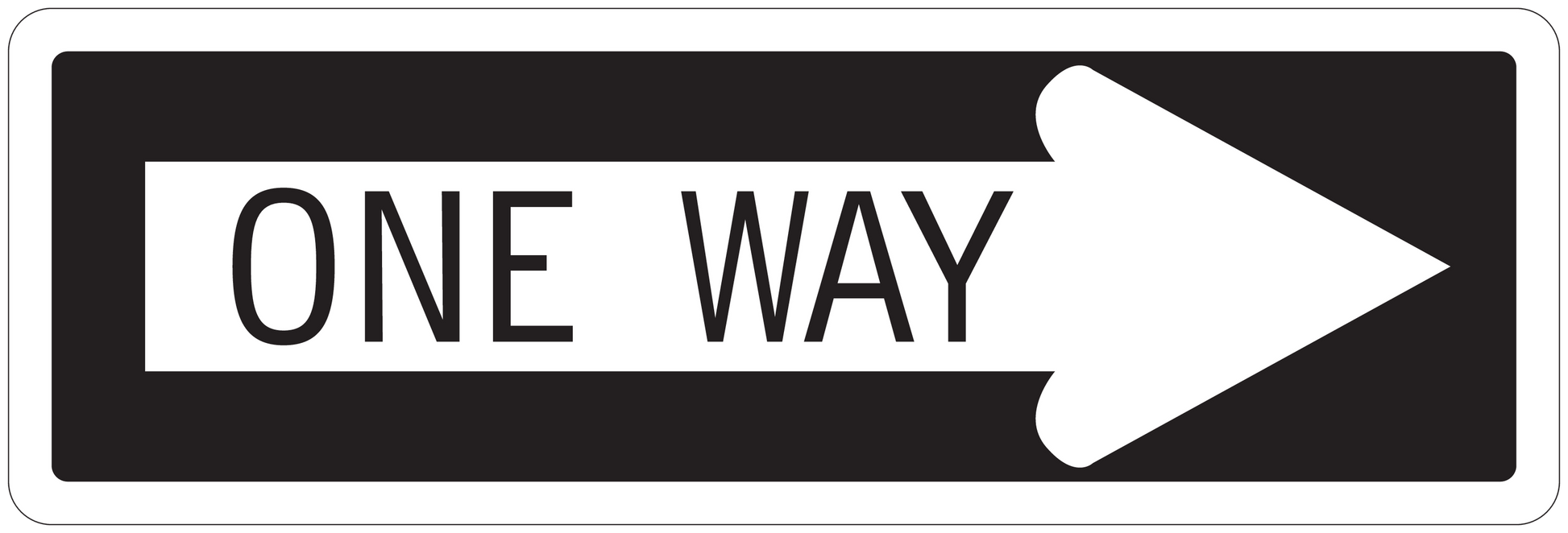 Road sign sticker with white 'ONE WAY' text and right arrow on black background